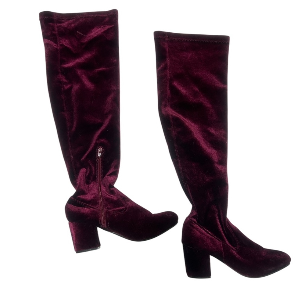 Womens Charles Albert Red velvet knee high boots 7